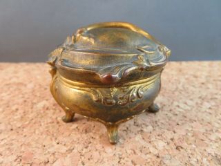 Antique 1910 Circa Small Art Nouveau Jewelry Casket Trinket Gold Ring Box 126