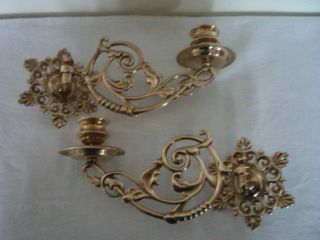 Pair Vintage Decorative Brass Candlestick Wall Candle Holder Wall Sconce Piano Z
