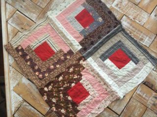 Back In Time Textiles Antique 1870 " Log Cabin " Cutter Quilt Piece Calico Fabric