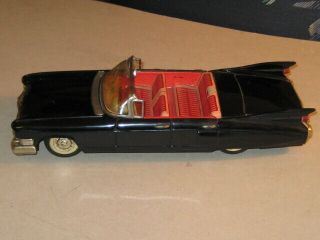 Vintage 1959 Black Cadillac 4 - Door Convertible - Bandai Japan Tin Friction Toy
