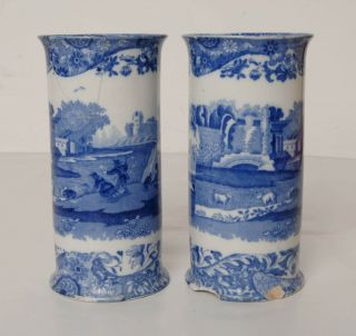 Pair Copeland Spode Italian Pattern Cylindrical Vases