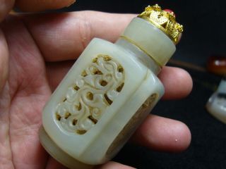 Chinese that can rotate Hand - carved jade snuff bottle - See Video 1 4