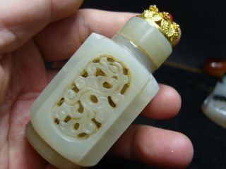 Chinese that can rotate Hand - carved jade snuff bottle - See Video 1 5