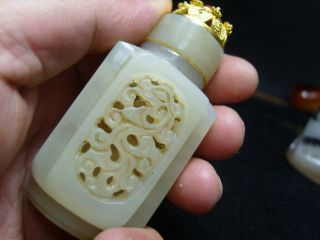 Chinese that can rotate Hand - carved jade snuff bottle - See Video 1 6