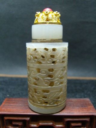 Chinese That Can Rotate Hand - Carved Jade Snuff Bottle - See Video