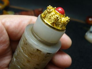Chinese that can rotate Hand - carved jade snuff bottle - See Video 5