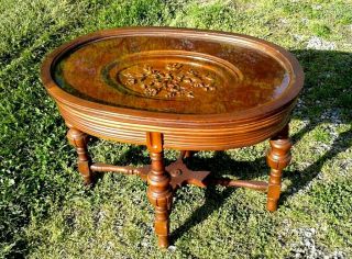 Vintage Carved Walnut Coffee Table W Removable Glass Top