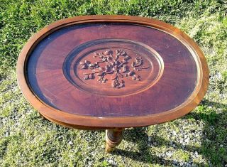 Vintage Carved Walnut Coffee Table w Removable Glass Top 2