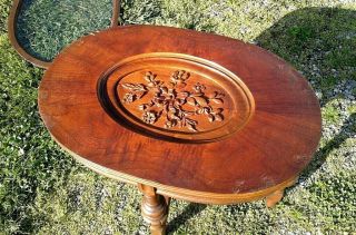 Vintage Carved Walnut Coffee Table w Removable Glass Top 3