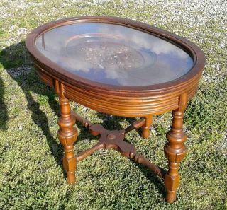 Vintage Carved Walnut Coffee Table w Removable Glass Top 4