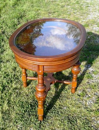 Vintage Carved Walnut Coffee Table w Removable Glass Top 5