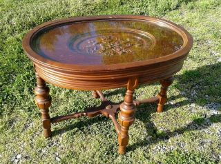 Vintage Carved Walnut Coffee Table w Removable Glass Top 7