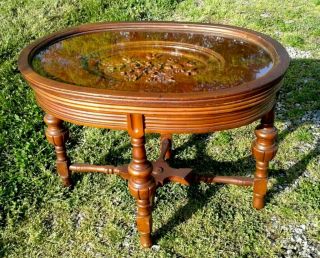 Vintage Carved Walnut Coffee Table w Removable Glass Top 8