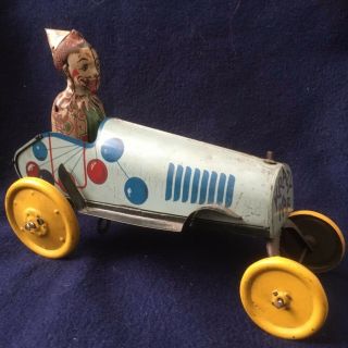 Vintage Rare 1920’s Unique Art Clown Krazy Kar Tin Litho Wind Up Toy