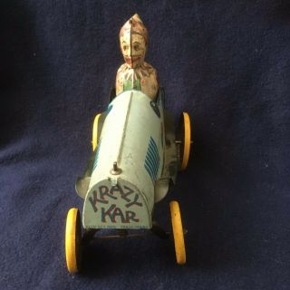 Vintage RARE 1920’s Unique Art Clown KRAZY KAR Tin Litho Wind Up Toy 2