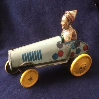Vintage RARE 1920’s Unique Art Clown KRAZY KAR Tin Litho Wind Up Toy 3
