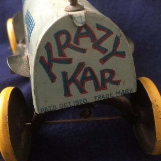 Vintage RARE 1920’s Unique Art Clown KRAZY KAR Tin Litho Wind Up Toy 6
