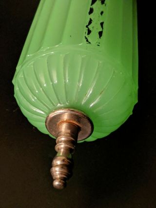 VINTAGE Antique Art Deco Jadeite Green Glass Bullet Skycraper Lamp 2