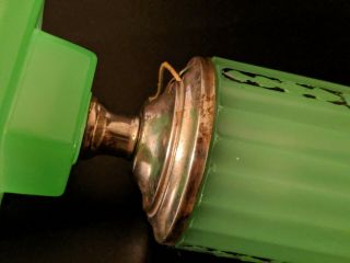 VINTAGE Antique Art Deco Jadeite Green Glass Bullet Skycraper Lamp 4
