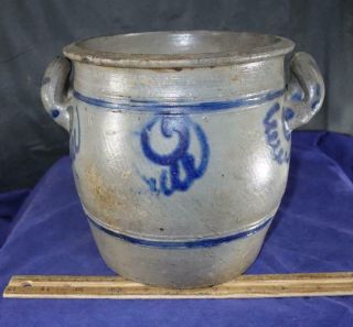 EARLY Antique Open Handled Stoneware Crock Cobalt Blue Decorated WESTERWALD 2