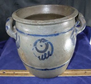 EARLY Antique Open Handled Stoneware Crock Cobalt Blue Decorated WESTERWALD 4