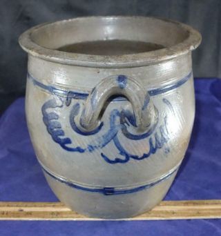EARLY Antique Open Handled Stoneware Crock Cobalt Blue Decorated WESTERWALD 5