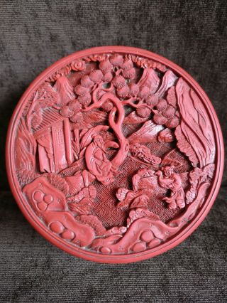 Antique Chinese Cinnabar Lacquer Circular And Cover Box