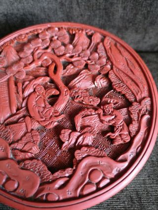 Antique Chinese Cinnabar Lacquer circular and cover Box 5