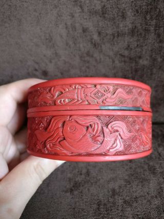 Antique Chinese Cinnabar Lacquer circular and cover Box 6