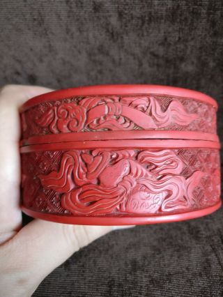 Antique Chinese Cinnabar Lacquer circular and cover Box 7