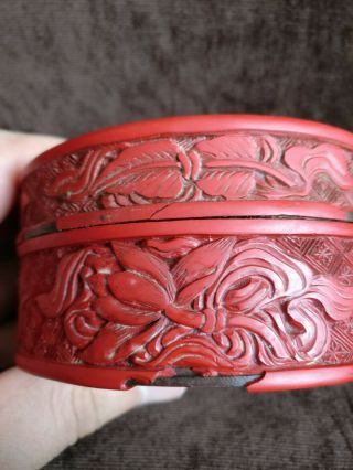 Antique Chinese Cinnabar Lacquer circular and cover Box 8