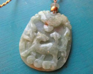 Vintage NATURAL Carved Pale Green Mutton Fat Jade Jadeite Pendant Deer UNTREATED 3