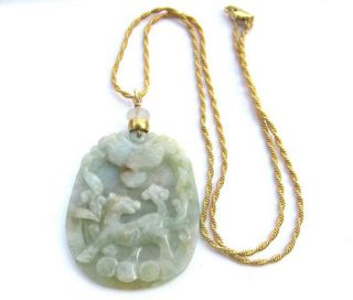 Vintage NATURAL Carved Pale Green Mutton Fat Jade Jadeite Pendant Deer UNTREATED 4