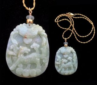 Vintage NATURAL Carved Pale Green Mutton Fat Jade Jadeite Pendant Deer UNTREATED 6