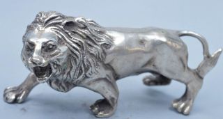 Rare Collectable Old Miao Silver Carve Mighty Lion Ancient Auspicious Old Statue