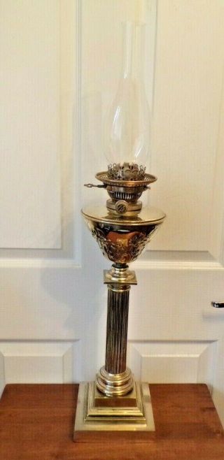 A Stunning Hinks Benet.  Fink.  &.  Co No.  2 Duplex Silver Plated Oil Lamp