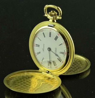 BEAUTIFULLY ENGRAVED FRENCH ARNEX TIME CO 18K SOLID GOLD 17j HUNTER POCKET WATCH 5