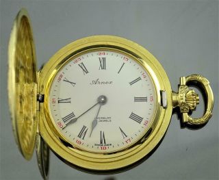 BEAUTIFULLY ENGRAVED FRENCH ARNEX TIME CO 18K SOLID GOLD 17j HUNTER POCKET WATCH 6