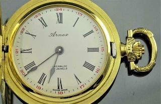 BEAUTIFULLY ENGRAVED FRENCH ARNEX TIME CO 18K SOLID GOLD 17j HUNTER POCKET WATCH 7