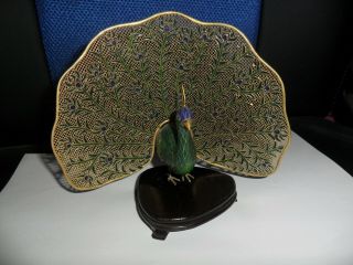 Large Vintage Cloisonne Enamel Peacock Ornament