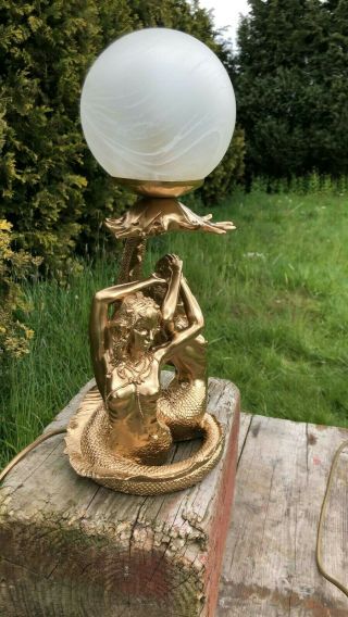 Vintage Art Deco Style Gold Naked Mermaid Table Lamp Light