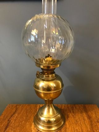 Vintage Brass Duplex Oil Lamp Font/base Clear Glass Globe Shade & Funnel/chimney