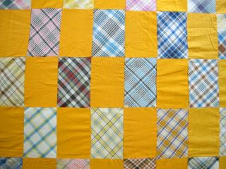 Vintage Hand Pieced Shirting Cotton & Cheddar Dominoes Checkerboard Quilt Top