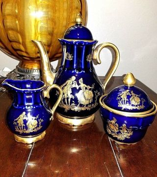 Antique Bareuther Waldsassen Germany 3 Pc.  22k Gold Tea Pot,  Sugar & Creamer Set