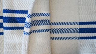 Antique European Hemp Grain Sack Gorgeous Blue Stripes Reversible