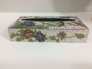Vintage Large Cloisonne Enamel Bird Floral Tissue Box Heavy