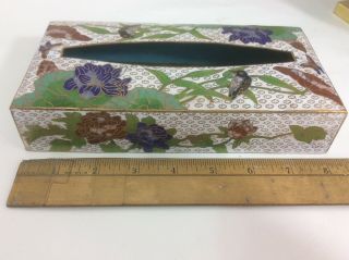 Vintage Large Cloisonne Enamel Bird Floral Tissue Box Heavy 3