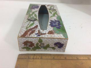 Vintage Large Cloisonne Enamel Bird Floral Tissue Box Heavy 4