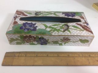Vintage Large Cloisonne Enamel Bird Floral Tissue Box Heavy 5