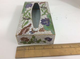Vintage Large Cloisonne Enamel Bird Floral Tissue Box Heavy 6